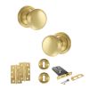 Old English Harrogate Door Knob Pack (Lock Set - Horizontal Sashlock, 4" Slim Knuckle Hinges x2) - Satin Brass