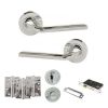 Eco Surf Door Handle Pack (Bathroom Set - 3" CE Bathroom Lock, 4" Fire Rated Hinges x3) - Polished Chrome
