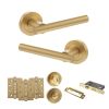 STATUS Nebraska Door Handle Pack (Bathroom Set - 3" CE Bathroom Lock, 4" Fire Rated Hinges x3) - Satin Brass