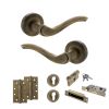 Old English Warwick Door Handle Pack (Euro Lock Set - 2.5" CE Sashlock, 4" Slim Knuckle Hinges x2) - Matt Antique Brass