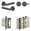 Complete Venice Door Handle Pack - Bathroom Lock (Plain Thumb Turn) - Black Nickel - 76mm / 3-inch Hinges - JE-F6B2-BN