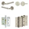 Complete Midtown Door Handle Pack - Bathroom Lock (Knurled Thumb Turn) - Satin Nickel - 76mm / 3-inch Hinges - JE-G6B1-SN
