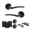 STATUS Indiana Door Handle Pack (Bathroom Set - 3" CE Bathroom Lock, 4" Fire Rated Hinges x3) - Matt Black