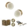 Old English Skipton Door Knob Pack (Lock Set - Horizontal Sashlock, 3" Fire Rated Hinges x3) - Antique Brass
