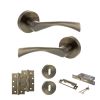 STATUS Colorado Door Handle Pack (3 Lever Lock Set - 2.5" CE Sashlock, 4" Slim Knuckle Hinges x2) - Antique Brass