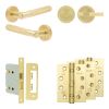 Complete Bari Door Handle Pack - Bathroom Lock (Knurled Thumb Turn) - Satin Brass - 76mm / 4-inch Hinges - JE-D6A1-SB