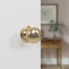 Old English Harrogate Door Knob Pack (Lock Set - Horizontal Bathlock, 3" Fire Rated Hinges x3) - Polished Brass