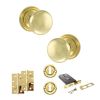 Old English Harrogate Door Knob Pack (Lock Set - Horizontal Sashlock, 4" Slim Knuckle Hinges x2) - Polished Brass