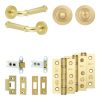Complete Classic Door Handle Pack - Heavy Duty Tubular Bathroom (Standard Thumb Turn) - Satin Brass - 64mm / 3-inch Hinges - JE-A30B3-SB