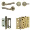 Complete Bari Door Handle Pack - Bathroom Lock (Knurled Thumb Turn) - Antique Brass - 76mm / 4-inch Hinges - JE-D6A1-AB