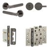 Complete Bari Door Handle Pack - Bathroom Lock (Knurled Thumb Turn) - Black Nickel - 65mm / 4-inch Hinges - JE-D5A1-BN