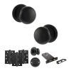 Old English Harrogate Door Knob Pack (Lock Set - Horizontal Bathlock, 4" Fire Rated Hinges x3) - Matt Black