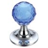 Zoo Hardware Glass Ball Mortice Knob - Facetted Clear - 50mm - Polished Chrome / Blue Glass