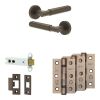 Complete Bloom Door Handle Pack - Heavy Duty Latch - Dark Bronze - 102mm / 3-inch Hinges - JE-B22B-DB