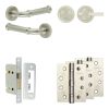 Complete Classic Door Handle Pack - Bathroom Lock (Plain Thumb Turn) - Satin Nickel - 65mm / 4-inch Hinges - JE-A5A2-SN