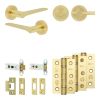 Complete Gio Door Handle Pack - Heavy Duty Tubular Bathroom (Plain Thumb Turn) - Satin Brass - 76mm / 3-inch Hinges - JE-E31B2-SB