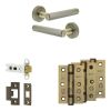 Complete Hex Door Handle Pack - Heavy Duty Latch - Antique Brass - 76mm / 3-inch Hinges - JE-C21B-AB