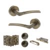 STATUS Indiana Door Handle Pack (Bathroom Set - 3" CE Bathroom Lock, 3" Fire Rated Hinges x3) - Antique Brass