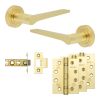 Complete Gio Door Handle Pack - Internal Doors - Satin Brass - 64mm / 4-inch Hinges - JE-E1A-SB
