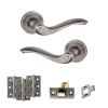 Old English Warwick Door Handle Pack (Latch Set - 2.5" CE Latch, 3" Fire Rated Hinges x3) - Distressed Silver