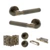 Senza Pari Rosarno Door Handle Pack (Bathroom Set - 2.5" CE Bathroom Lock, 3" Fire Rated Hinges x3) - Antique Brass
