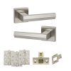 Senza Pari Davoli Door Handle Pack (Latch Set - 3" CE Latch, 4" Fire Rated Hinges x3) - Satin Nickel