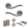 Old English Warwick Door Handle Pack (3 Lever Lock Set - 2.5" CE Sashlock, 4" Slim Knuckle Hinges x2) - Distressed Silver