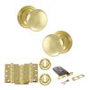 Old English Harrogate Door Knob Pack (Lock Set - Horizontal Sashlock, 4" Fire Rated Hinges x3) - Polished Brass