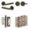 Complete Venice Door Handle Pack - Bathroom Lock (Plain Thumb Turn) - Dark Bronze - 76mm / 3-inch Hinges - JE-F6B2-DB