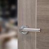 STATUS Hawaii Door Handle Pack (Bathroom Set - 3" CE Bathroom Lock, 3" Fire Rated Hinges x3) - Satin Chrome/Polished Chrome