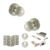 Old English Ripon Door Knob Pack (Lock Set - 3" Latch & Deadlock, 3" Fire Rated Hinges x3) - Satin Nickel