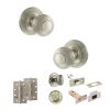 Old English Ripon Door Knob Pack (Bathroom Set - 3" Deadbolt, 4" Slim Knuckle Hinges x2) - Satin Nickel
