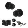 Old English Ripon Door Knob Pack (Lock Set - Horizontal Sashlock, 3" Fire Rated Hinges x3) - Matt Black