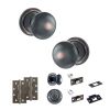 Old English Harrogate Door Knob Pack (Bathroom Set - 4" Deadbolt, 4" Slim Knuckle Hinges x2) - Antique Copper