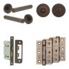 Complete Hex Door Handle Pack - Bathroom Lock (Standard Thumb Turn) - Dark Bronze - 65mm / 3-inch Hinges - JE-C5B3-DB