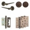 Complete Gio Door Handle Pack - Bathroom Lock (Standard Thumb Turn) - Dark Bronze - 76mm / 4-inch Hinges - JE-E6A3-DB