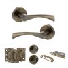 STATUS Colorado Door Handle Pack (Bathroom Set - 3" CE Bathroom Lock, 3" Fire Rated Hinges x3) - Antique Brass