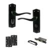 Old English Warwick Door Handle Pack (Bathroom Set - 2.5" CE Bathroom Lock, 4" Slim Knuckle Hinges x2) - Matt Black