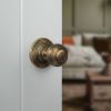 Old English Ripon Door Knob Pack (Latch Set - 3" HD Latch, 4" Fire Rated Hinges x3) - Antique Brass