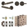 Complete Bloom Door Handle Pack - Heavy Duty Tubular Bathroom (Plain Thumb Turn) - Dark Bronze - 64mm / 4-inch Hinges - JE-B30A2-DB