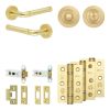Complete Midtown Door Handle Pack - Heavy Duty Tubular Bathroom (Standard Thumb Turn) - Satin Brass - 76mm / 3-inch Hinges - JE-G31B3-SB