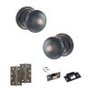 Old English Harrogate Door Knob Pack (Latch Set - 3" HD Latch, 4" Slim Knuckle Hinges x2) - Antique Copper