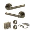 STATUS Nebraska Door Handle Pack (3 Lever Lock Set - 2.5" CE Sashlock, 4" Slim Knuckle Hinges x2) - Antique Brass