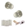Old English Ripon Door Knob Pack (Latch Set - 3" HD Latch, 4" Fire Rated Hinges x3) - Satin Nickel
