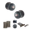 Old English Harrogate Door Knob Pack (Lock Set - Horizontal Bathlock, 4" Slim Knuckle Hinges x2) - Antique Copper