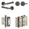 Complete Classic Door Handle Pack - Bathroom Lock (Plain Thumb Turn) - Black Nickel - 76mm / 3-inch Hinges - JE-A6B2-BN