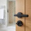 Complete Bari Door Handle Pack - Bathroom Lock (Knurled Thumb Turn) - Matt Black - 76mm / 3-inch Hinges - JE-D6B1-MB