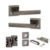 STATUS Kansas Door Handle Pack (3 Lever Lock Set - 2.5" CE Sashlock, 4" Slim Knuckle Hinges x2) - Black Nickel