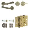 Complete Classic Door Handle Pack - Heavy Duty Tubular Bathroom (Plain Thumb Turn) - Antique Brass - 102mm / 4-inch Hinges - JE-A32A2-AB