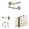 Complete Classic Door Handle Pack - Heavy Duty Latch - Satin Nickel - 102mm / 4-inch Hinges - JE-A22A-SN